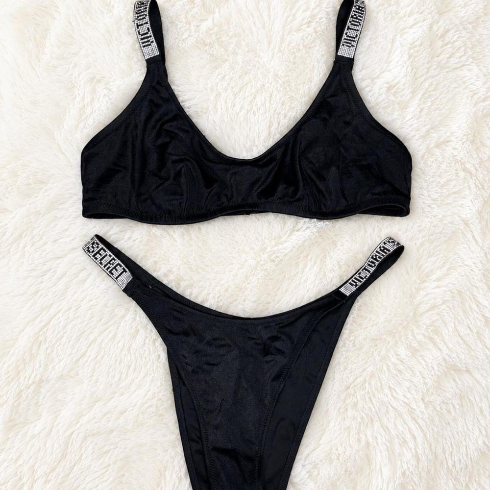 Victoria's Secret Shine Strap Black Bikini Set – Top L / Bottom M